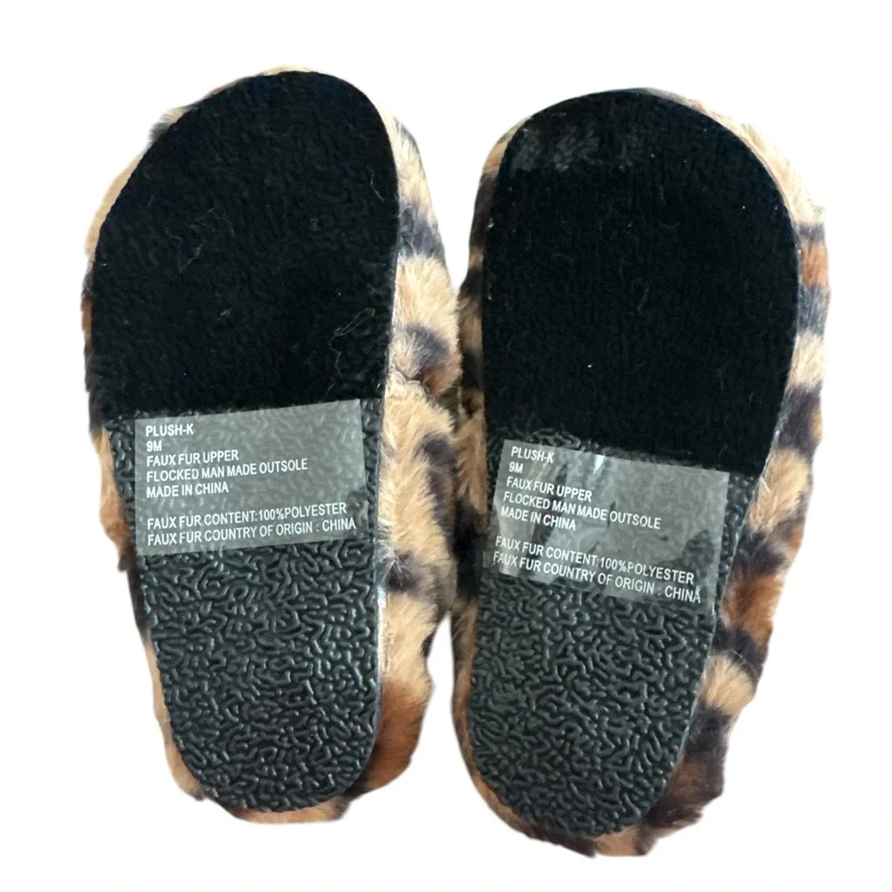 Lauren Lorraine Plush K Leopard Faux Fur Flat Slides 9Monhs‎